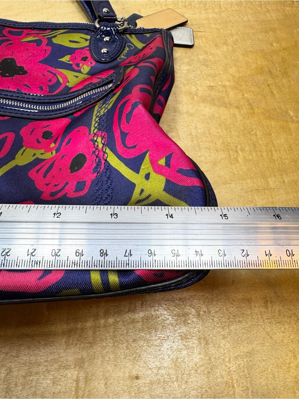 Coach Hallie Poppy Navy Floral Shoulder Bag with Hot Pink & Lime Accents - Picture 12 of 14